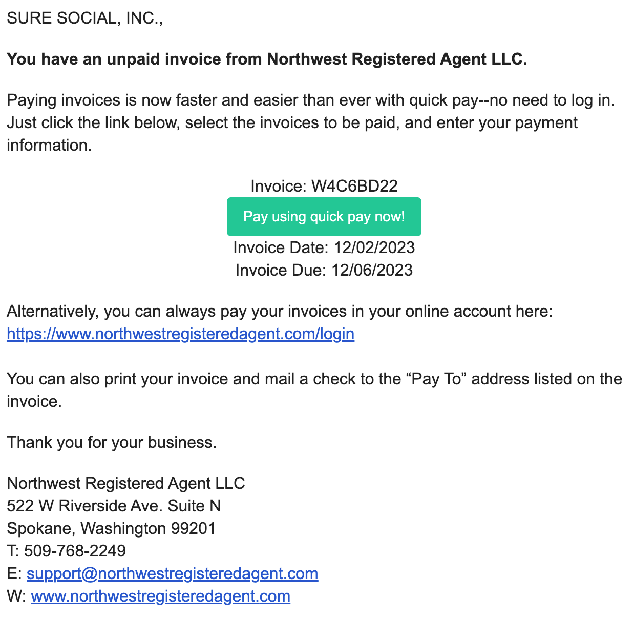 Did Northwest Registered Agent Try to Defraud Me?